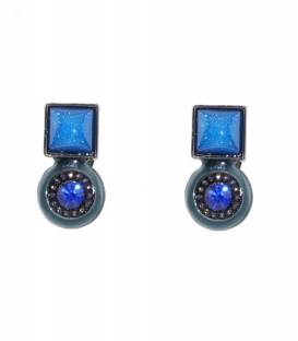 Oorclips | Blauwe inleg in gun black zetting | Elegante clip oorbellen