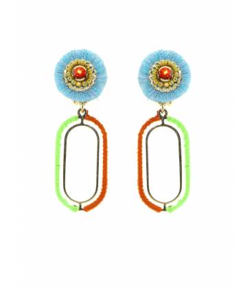 Oorclips Gekleurde oorclips met koord en kralen Boho-chique stijl