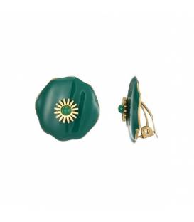 Oorclips | Oorclips met groen steentje | Oorclips goudkleurig rond motief