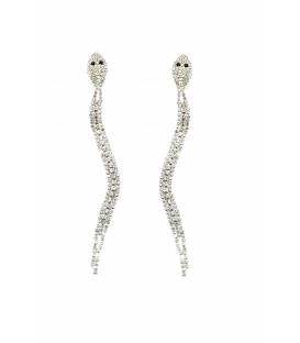 Oorclips | Zilverkleurige slangvormige oorclips met strass | Stijlvolle clip oorbellen