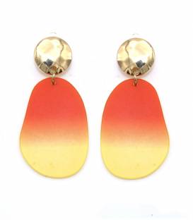 Oorclips | Oranje en geel met goudkleurig detail