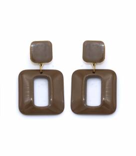 Oorclips | Elegante oorbellen Bruine vierkante oorclips