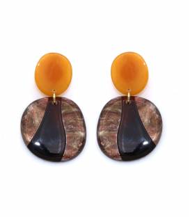 Oorclips | Bruin en oranje ovaal design | Comfortabel en stijlvol