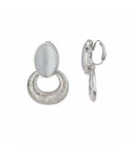 Oorclips | Zilverkleurige oorclips met witte cat eye steen | Elegante clip-on oorbellen