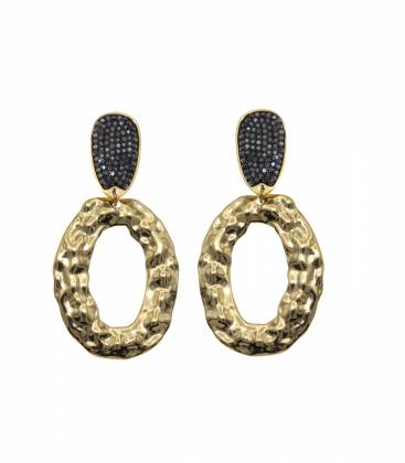 Oorclips | Goudkleurige oorclip donker strass steentje