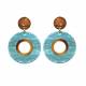 Turquoise oorclips met een bruine rand in het midden en oor stukje