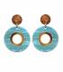 Turquoise oorclips met een bruine rand in het midden en oor stukje