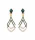 Groene oorclips met een dubbele hanger en helder stass steentjes