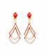 Rode oorclips met een dubbele hanger en heldere strass steentjes