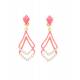 Oorclips | Roze dubbele hanger | Strass steentjes