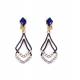 Oorclips blauw met een dubbele hanger en strass steentjes