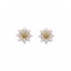 Bloem oorclips wit goudkern | elegante fashion sieraden