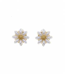 Bloem oorclips wit goudkern | elegante fashion sieraden