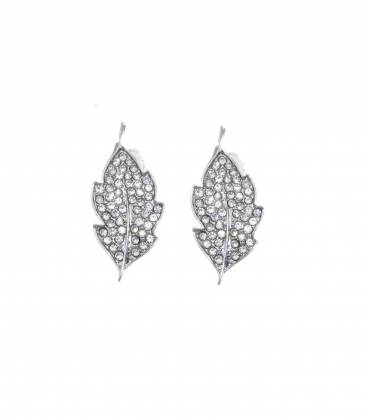 Zilverkleurige oorclips blad strass | modieuze clip oorbellen