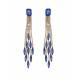 Lange oorclips | Goudkleurige lange oorclips met blauwe glas steentjes