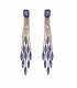 Goudkleurige lange oorclips met blauwe en heldere glas steentjes