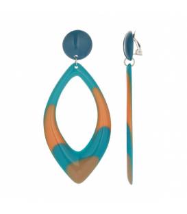 Oorclips | oranje turquoise hanger