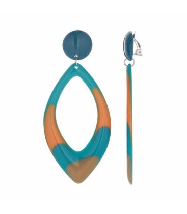 Oorclips | oranje turquoise hanger