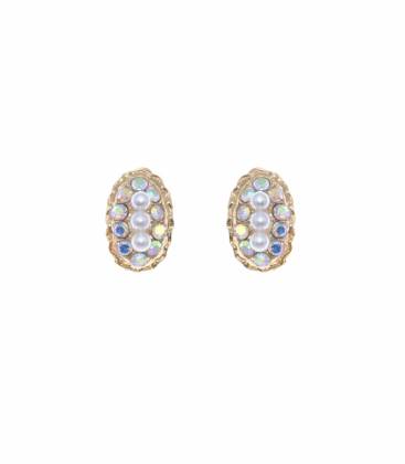 Oorclips | strass parel oorclips goudkleurig | chic sieraden