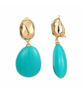 Oorclips | Turquoise oorclips met goudkleurige accent | statement fashion