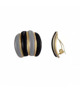 Oorclips grijs met zwarte oorclips met goudkleurige strepen Fashion statement