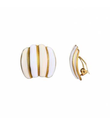 Oorclips | 2 tinten wit en goudkleurige strepen | Elegante fashion accessoires