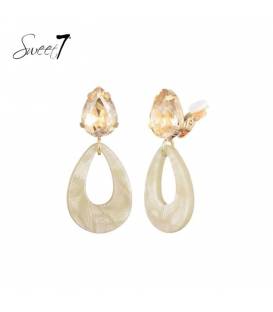 Oorclips | Champagne steen | Beige marmerlook hanger