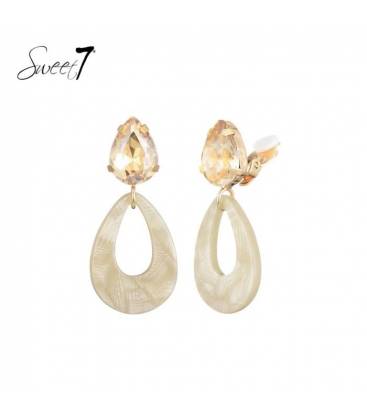 Oorclips | Champagne steen | Beige marmerlook hanger