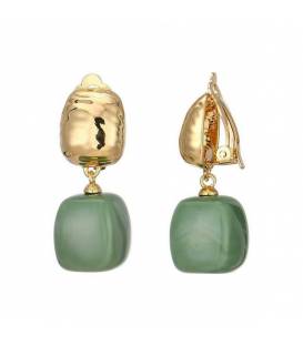 Oorclips groene hanger | goudkleur groen vierkant | fashion