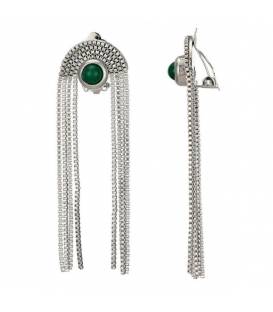 Oorclip | Groene steen met zilveren schakels | Statement look
