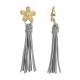 Oorclips | Gouden bloem en grijze tassels | Speelse statement