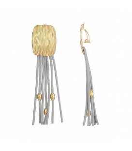Oorclips | Grijze strengen en gouden accenten | Lang design