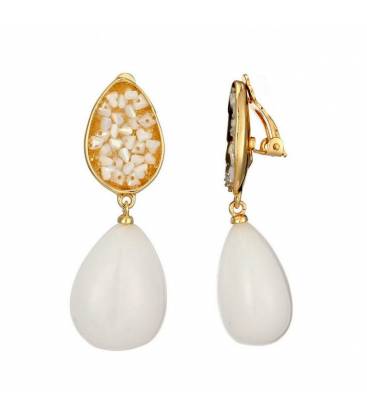 Oorclips | Witte druppel met gouden setting | Chique afwerking