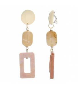 Oorclips | Beige roze lang model | Marmerlook hanger