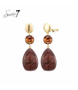 Oorclips | Ambersteen met bruine hanger | Goudkleurig detail
