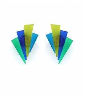 Oorclips | Retro waaier in blauw limegroen | Geometrisch design