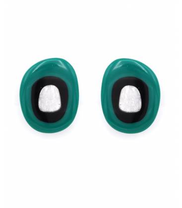 Oorclips | Groen zwart met zilver | Retro design