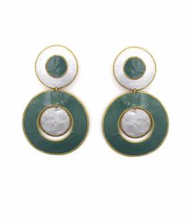 Oorclips | Retro cirkels in groen en zilver | Gouden details