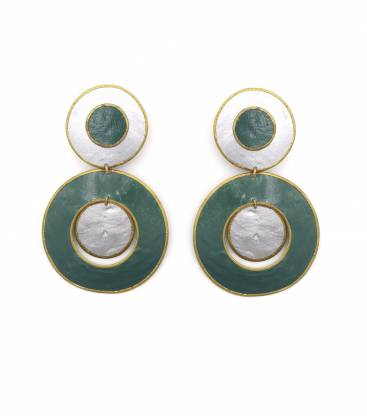 Oorclips | Retro cirkels in groen en zilver | Gouden details