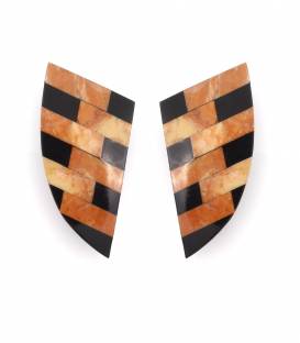 Oorclips | Mozaiekpatroon in zwart en terracotta | Geometrisch design