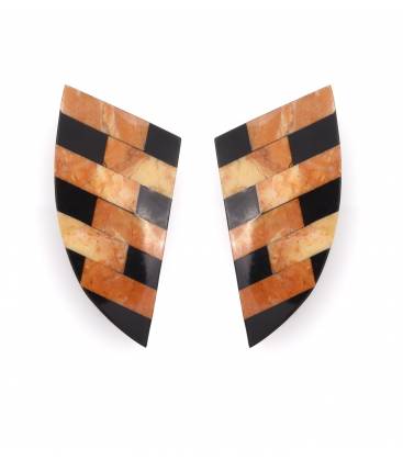 Oorclips | Mozaiekpatroon in zwart en terracotta | Geometrisch design