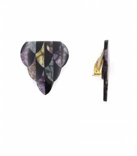 Oorclips | Zwart geschubd design met marmerlook | Art deco twist