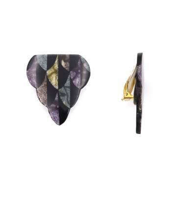 Oorclips | Zwart geschubd design met marmerlook | Art deco twist
