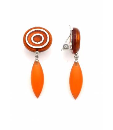Oorclips | Oranje retro design met witte accenten
