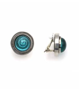 Oorclips | Turquoise spiraal met bol glas | Retro stijl