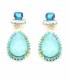 Oorclips met turquoise druppel steen en blauwe kristallen