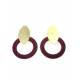 Oorclips met paarse houten ring en goudkleurige clip