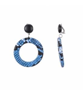 Blauwe oorclips met dieren print met zwart oorstukje
