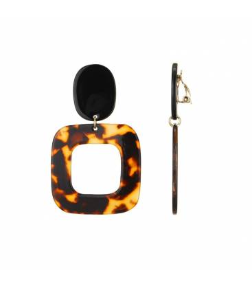 Bruine Oorclips met Dierenprint en Zwart Oorstukje - Trendy Fashion Accessoires