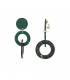 Groene oorclips met een dubbele hangers de onderste hanger is bedrukt met een mooi patroon